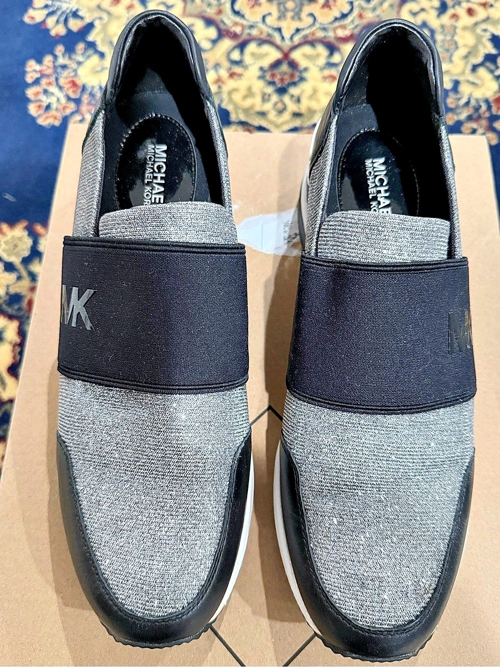 Michael Kors Allie Wrap Trainer Slip-On Sneakers Black & Gray